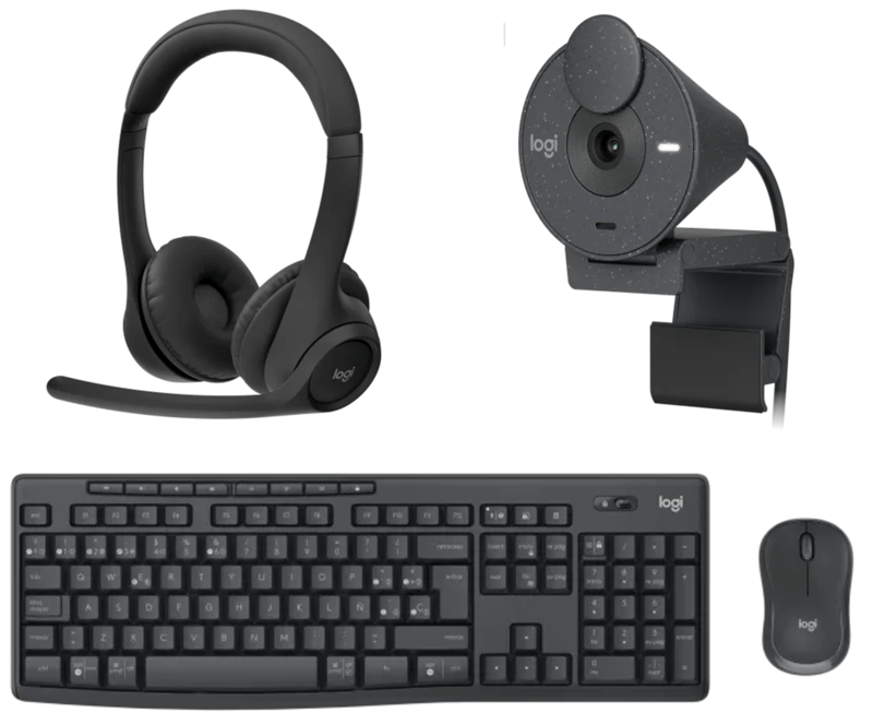Pack Logitech entrada: Ratón + auriculares + teclado + webcam